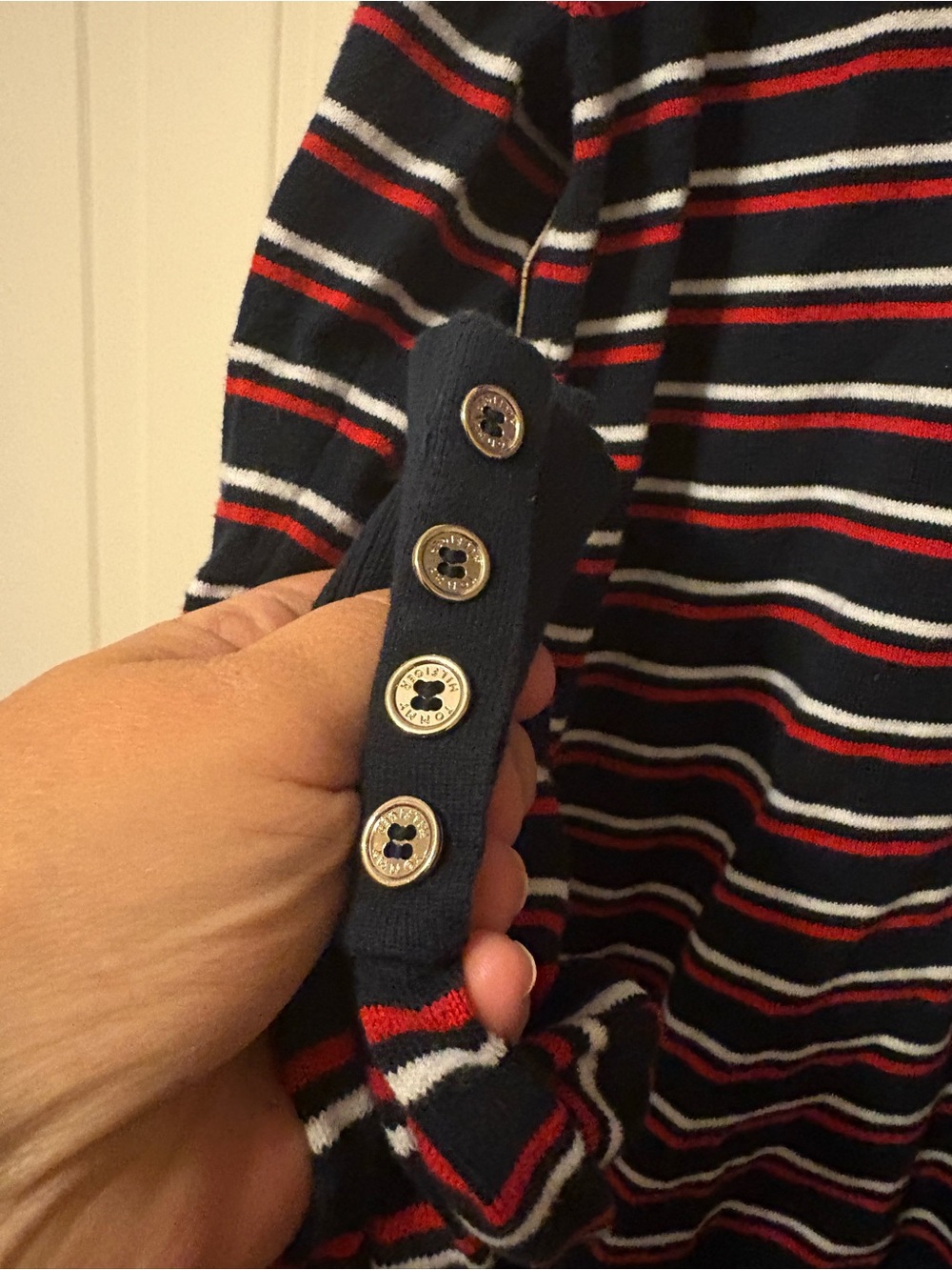 Tommy Hilfiger Navy Turtleneck Sweater with Red and White Stripes - Picture 4 of 8